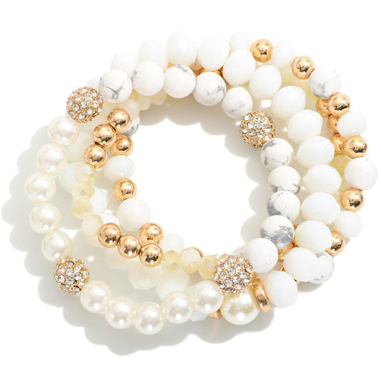 Set Of Four Pearl & Stone Bracelets