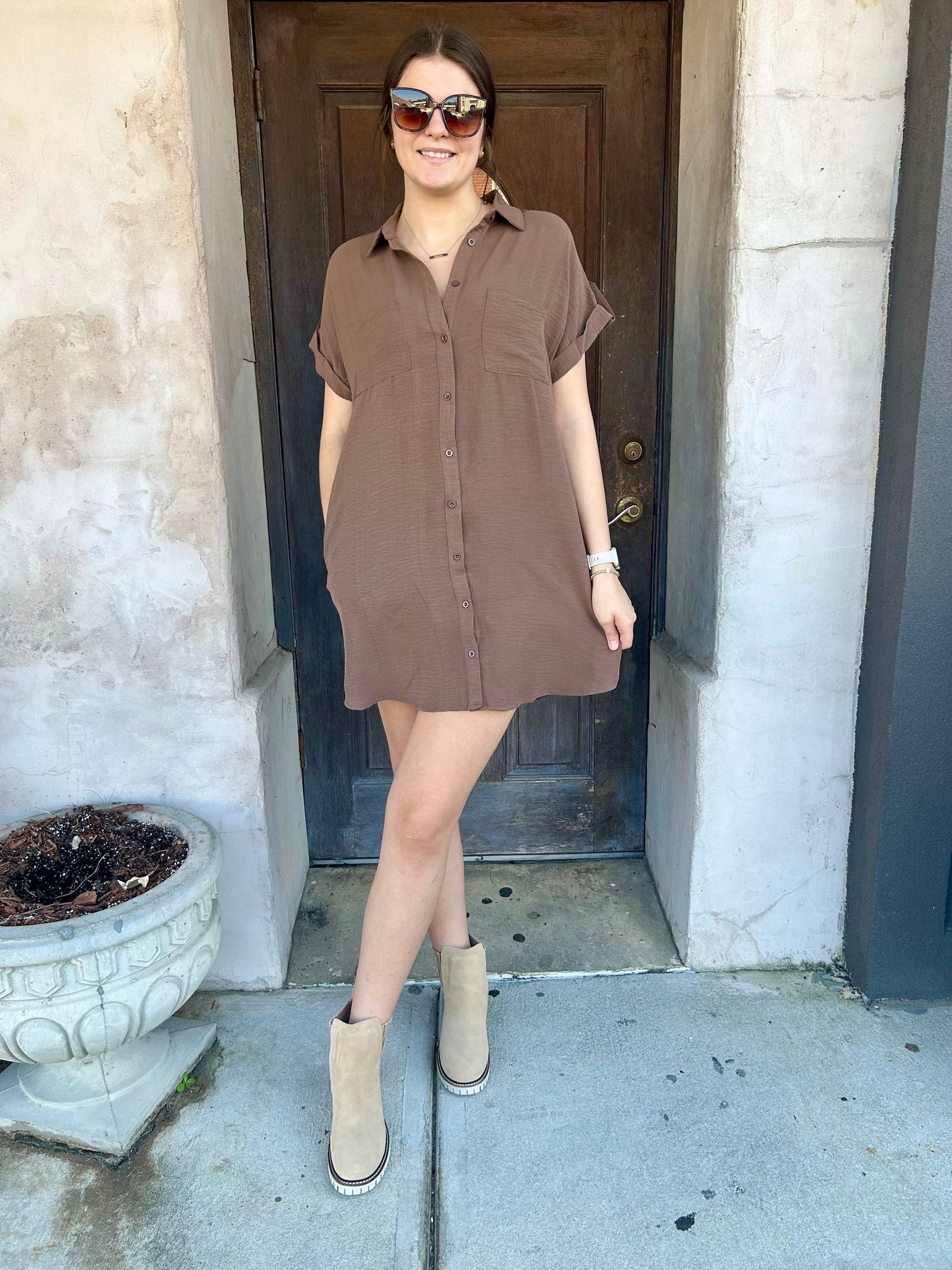 Ash Brown Button Down Dress