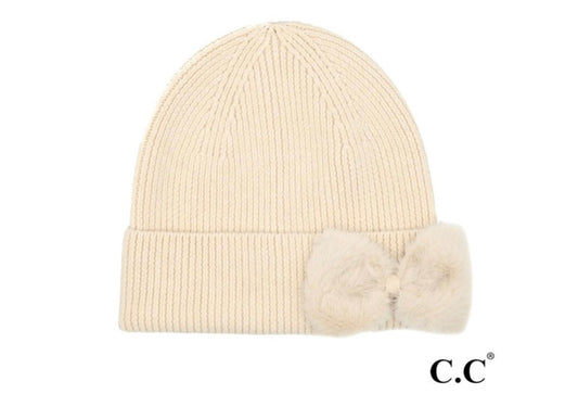 Faux Fur Bow Beanie