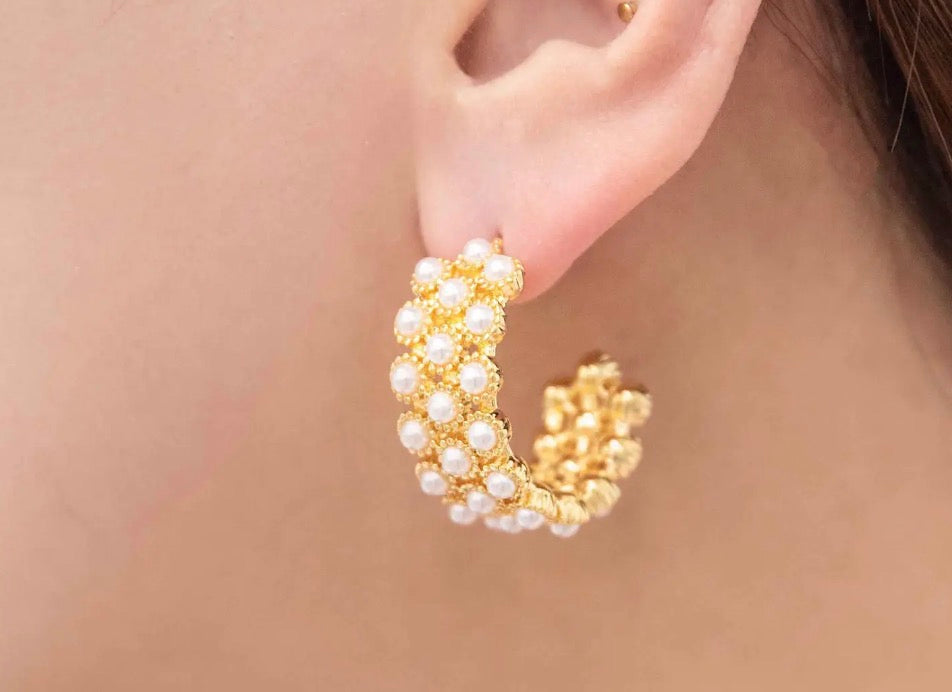 Pearl Lattice Hoop Earrings