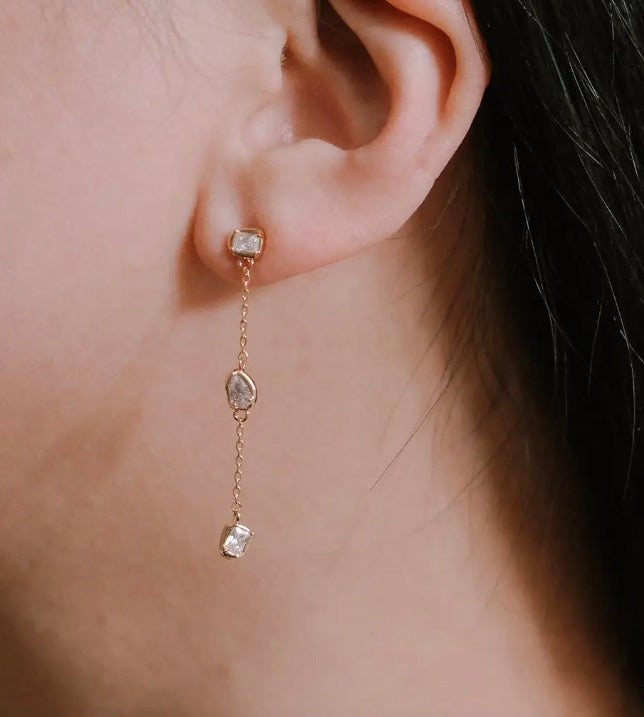 Tri Dangle Stone Earrings