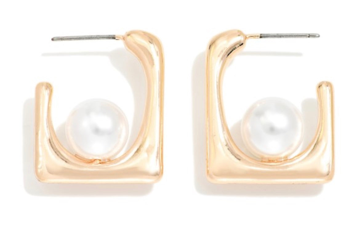Square & Pearl Hoop Earrings