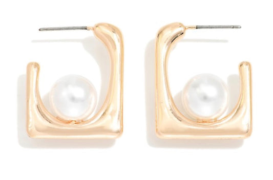 Square & Pearl Hoop Earrings