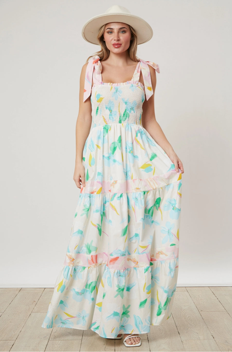 Floral Print Smocked Maxi Dress