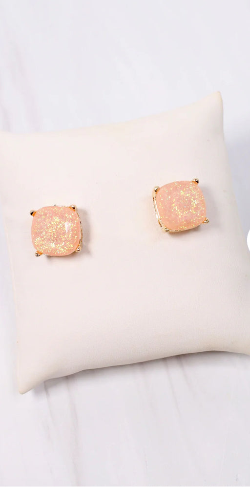 Glitter Stud Earrings-Peach