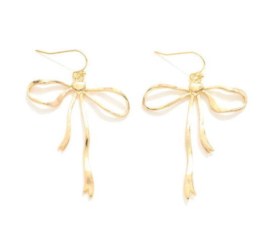 Metal Bow Drop Earrings