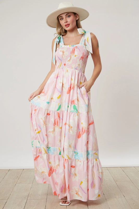 Floral Print Smocked Maxi Dress