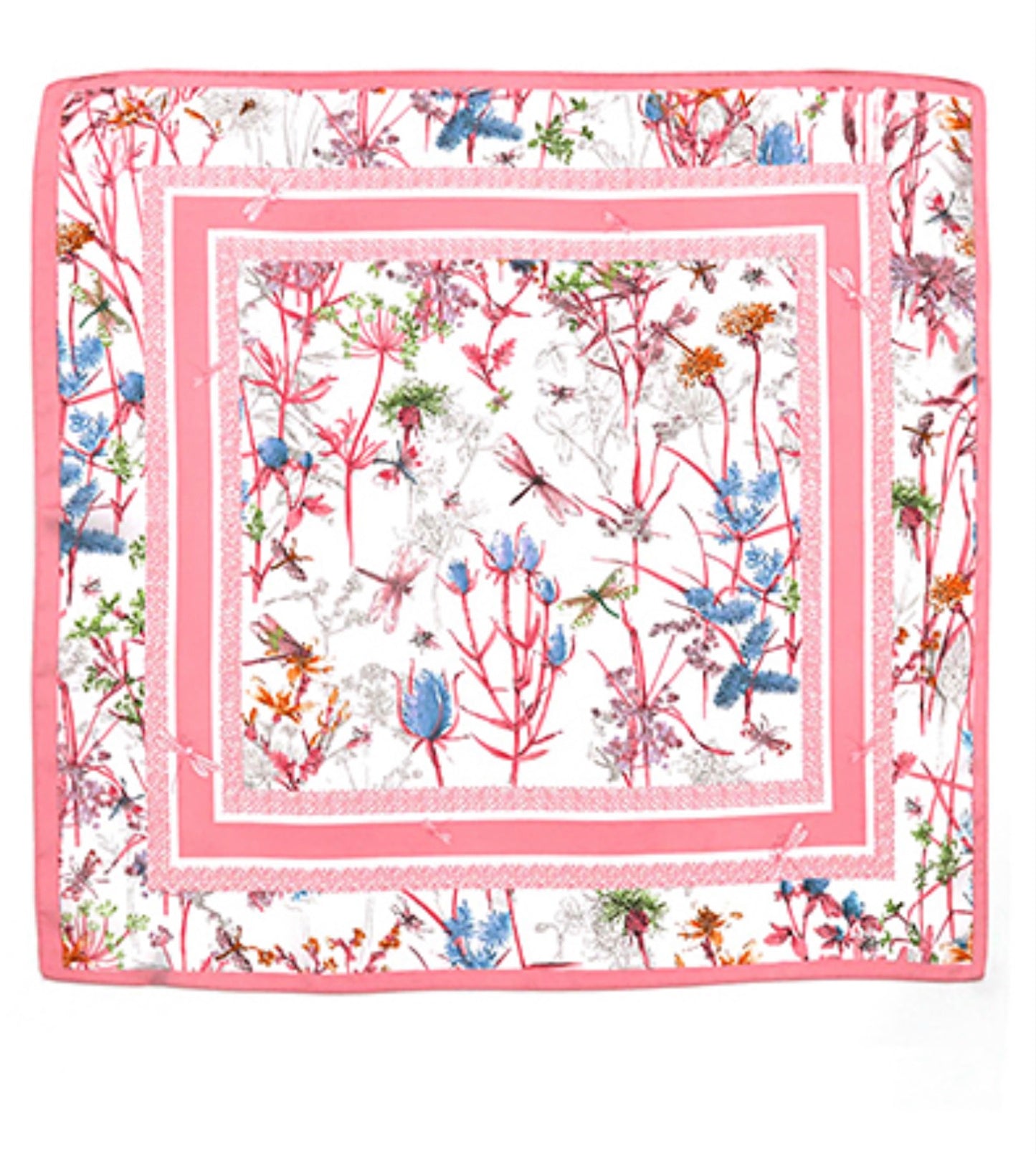 Floral & Dragonfly Print Silky Bandana Scarf