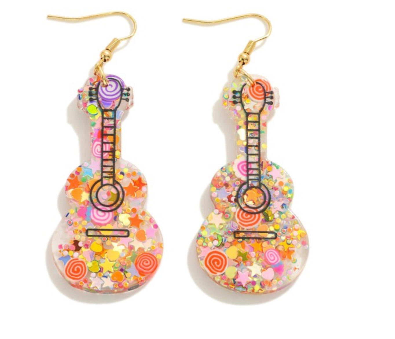 Resin Glitter Guitar Earrings