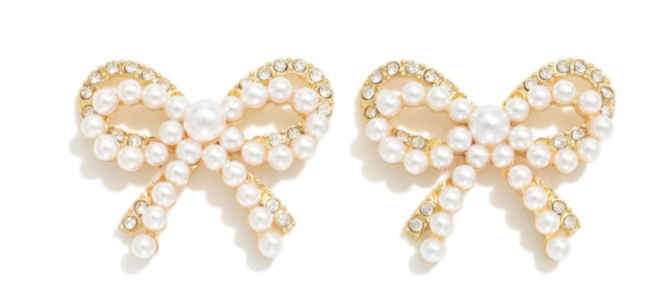 Pearl and Rhinestone Bow Earring