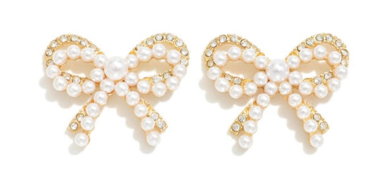 Pearl and Rhinestone Bow Earring