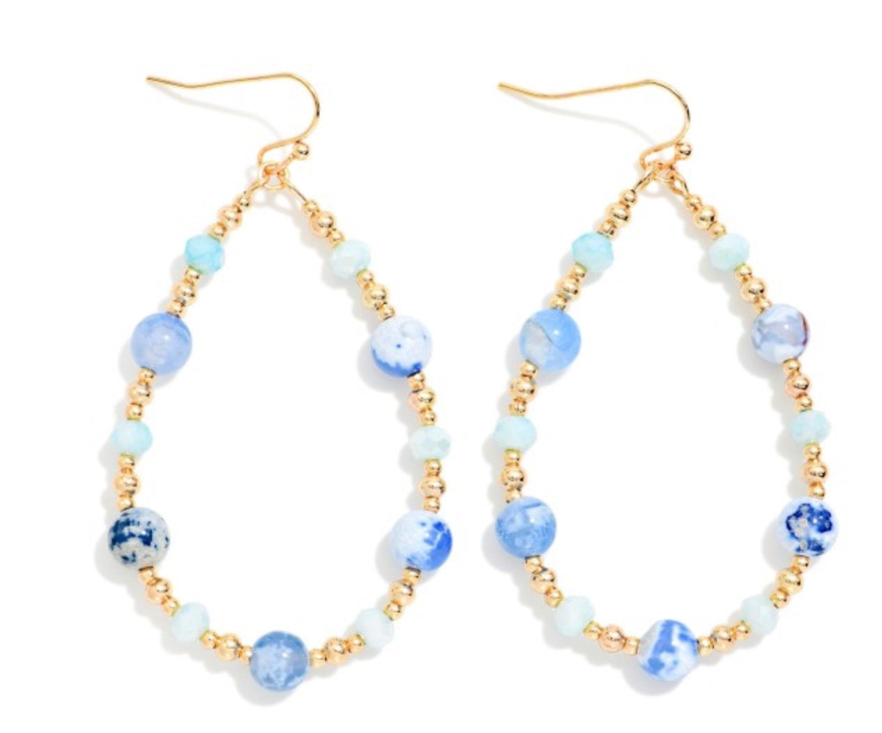 Marbled Stone & Gold Tone Earrings
