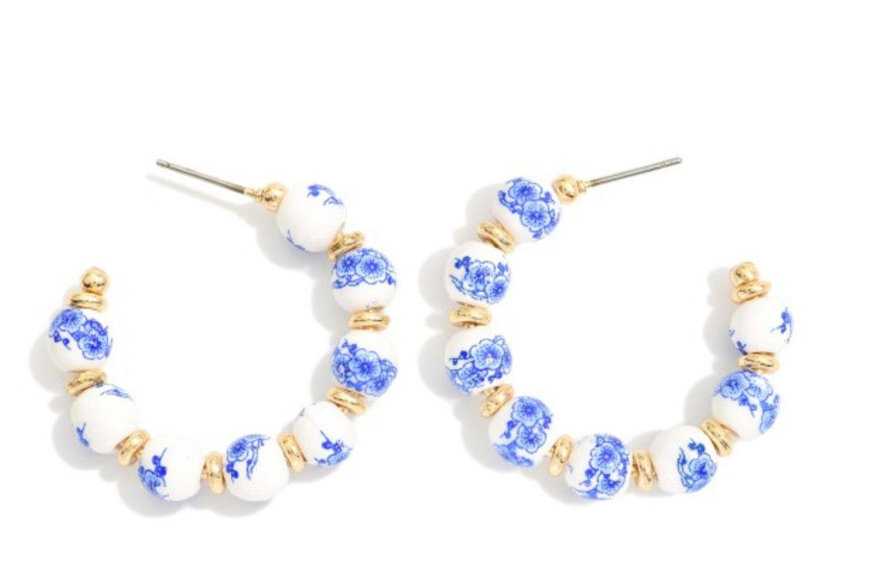Chinoiserie Beaded Hoop Earrings