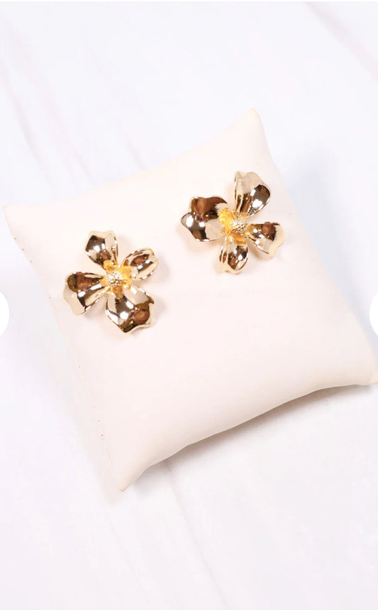 Flower Stud Earrings-Gold