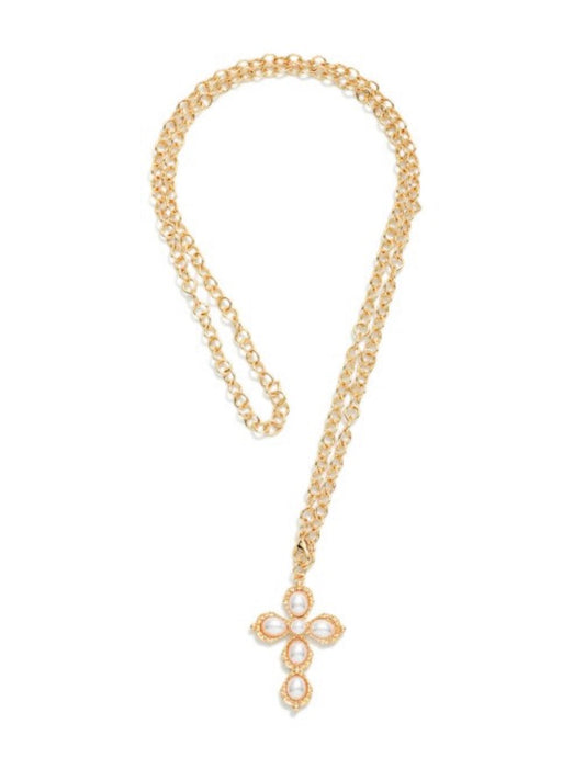 Metal Cross Pendant With Pearls
