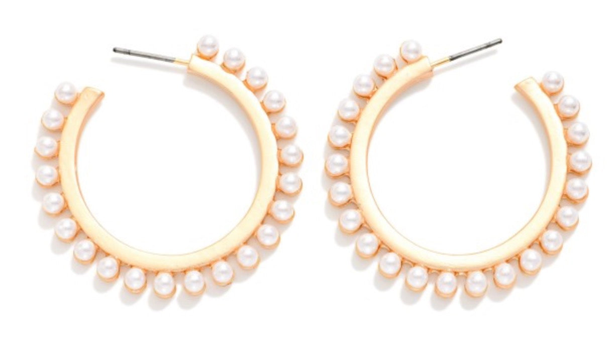 Flat Metal Pearl Hoops