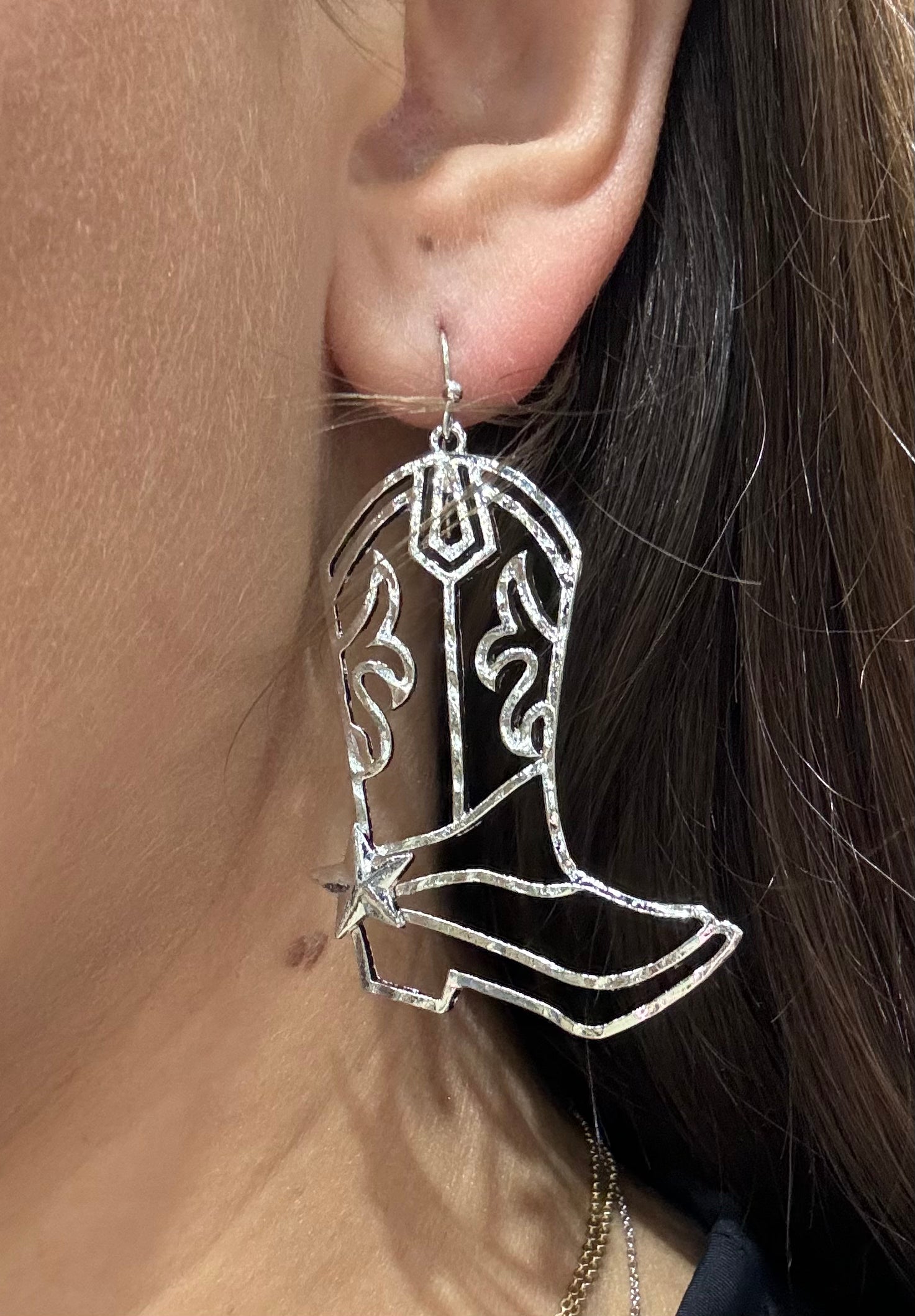 Metal Boot Outline Drop Earrings