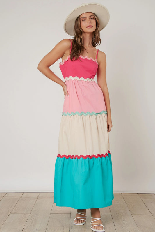 Color Block Tiered Maxi Dress