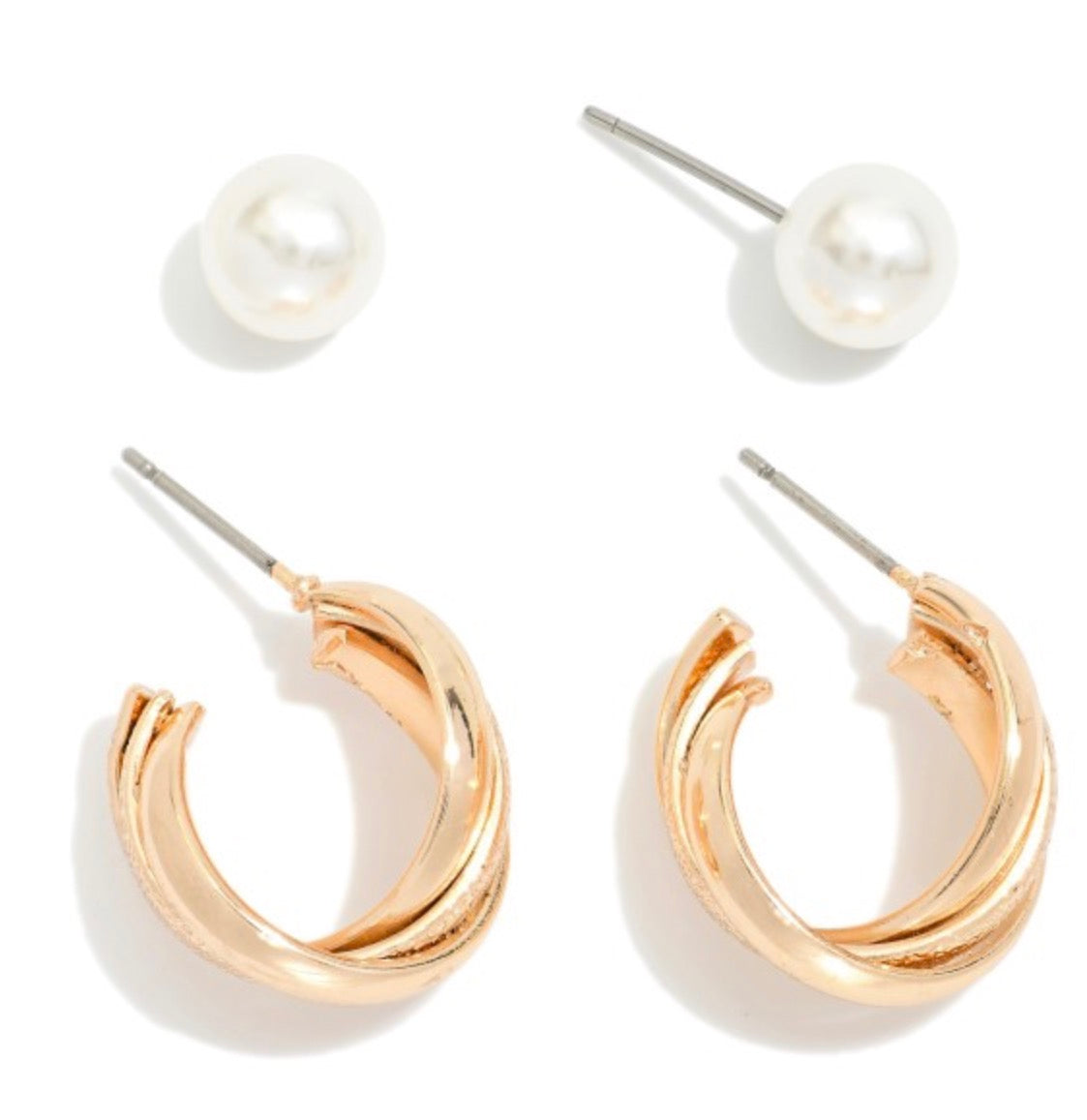Pearl & Hoop Earrings Set