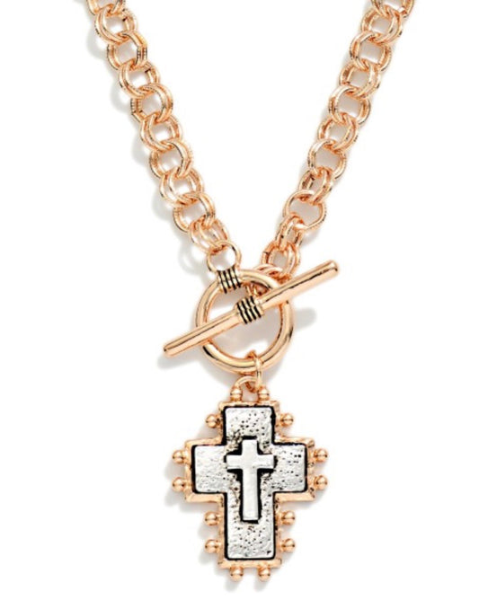 Double Link Cross Necklace