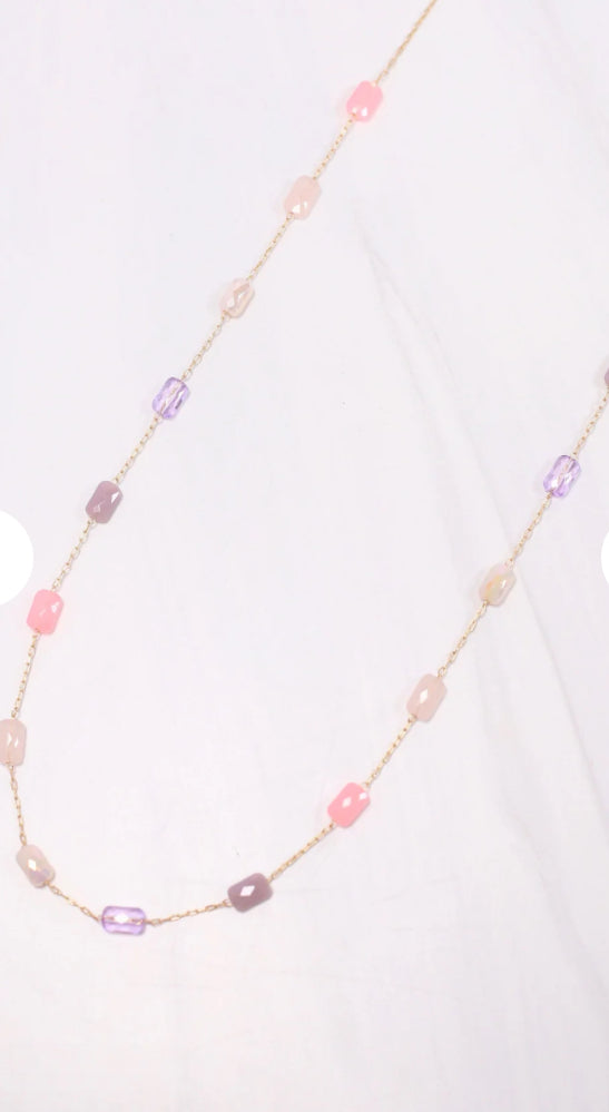 Glass Bead Necklace-Pink Multi