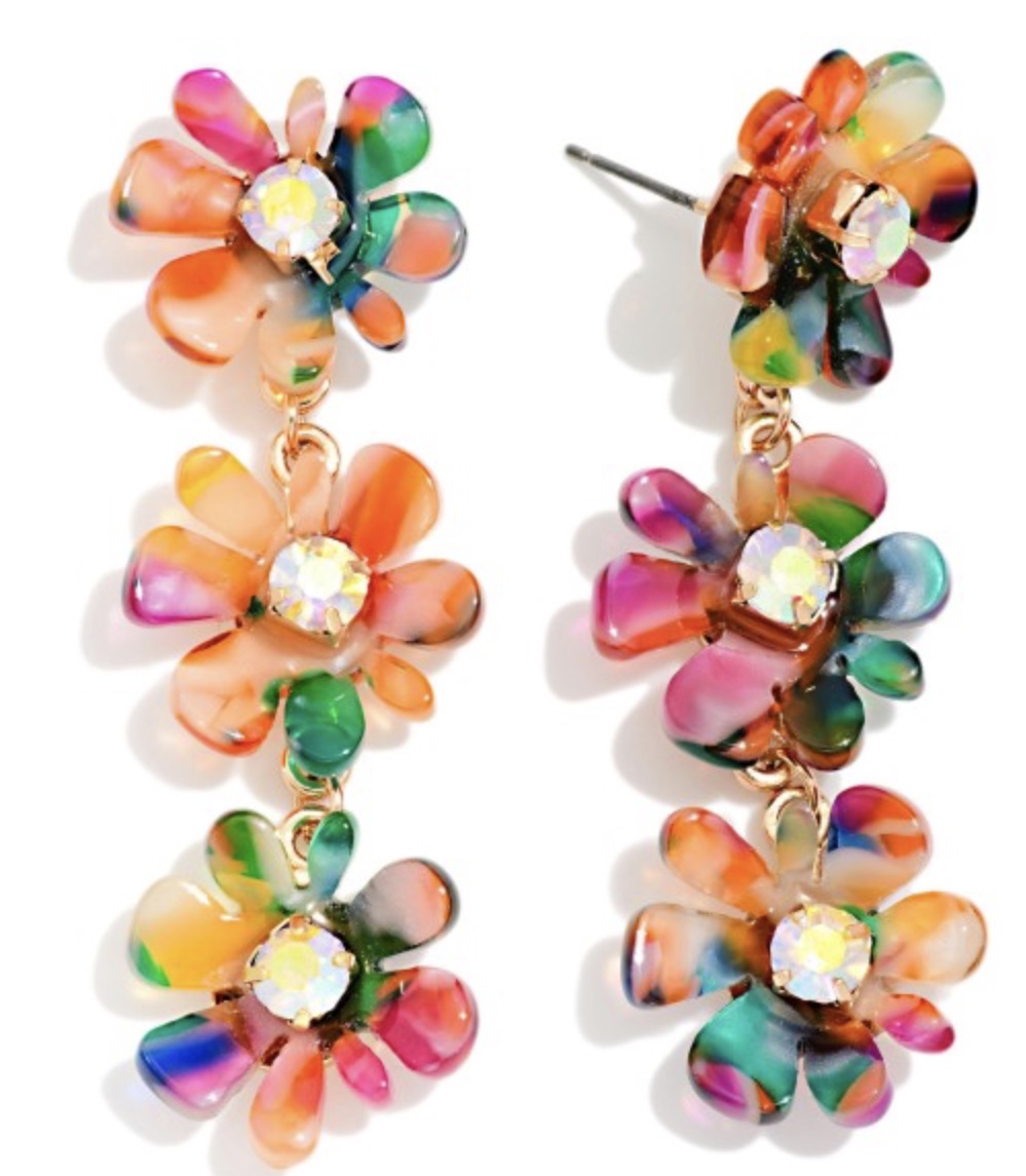 Linked Marbled Flower Earrings