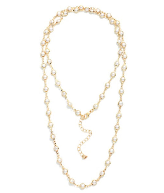 Long Chain Link Necklace With Pearls