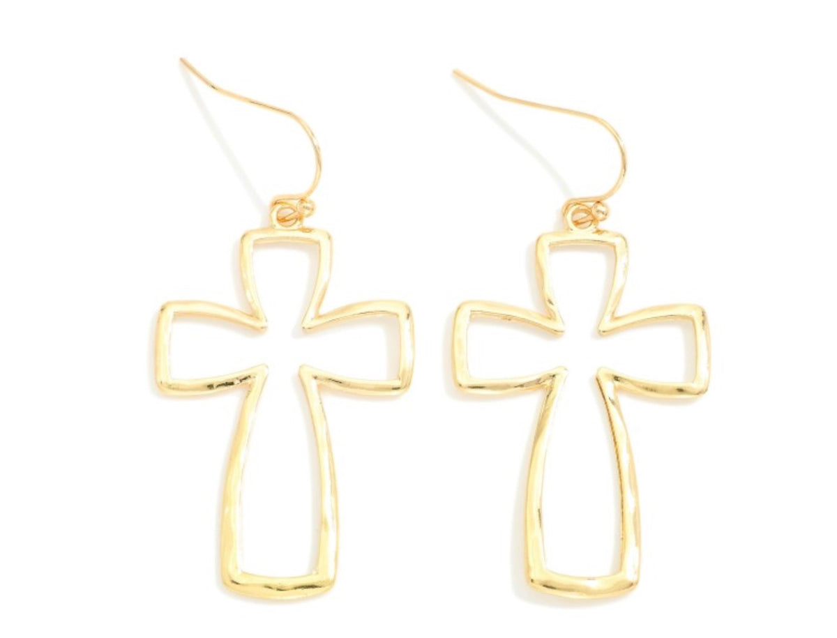Rounded Metal Cross Earrings