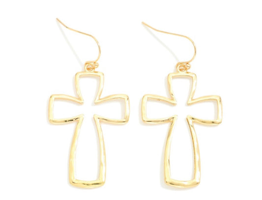 Rounded Metal Cross Earrings