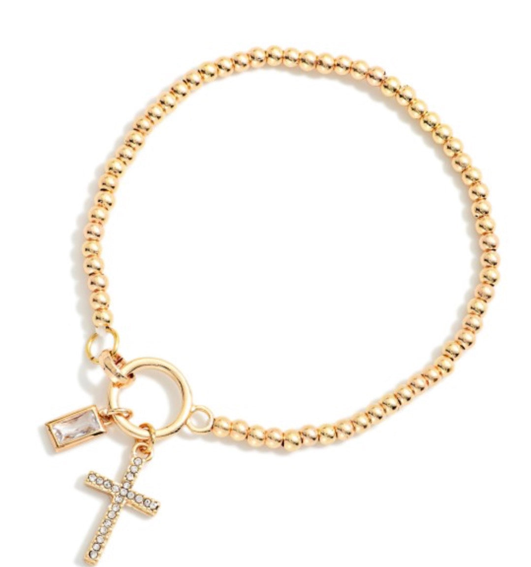 Rhinestone Cross Beaded Bracelet