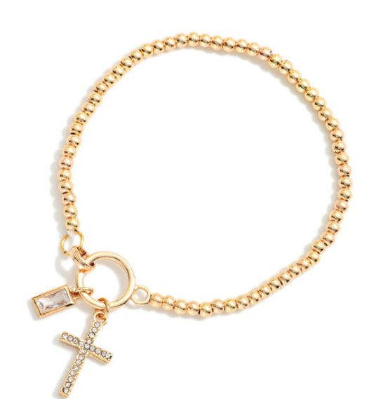 Rhinestone Cross Beaded Bracelet