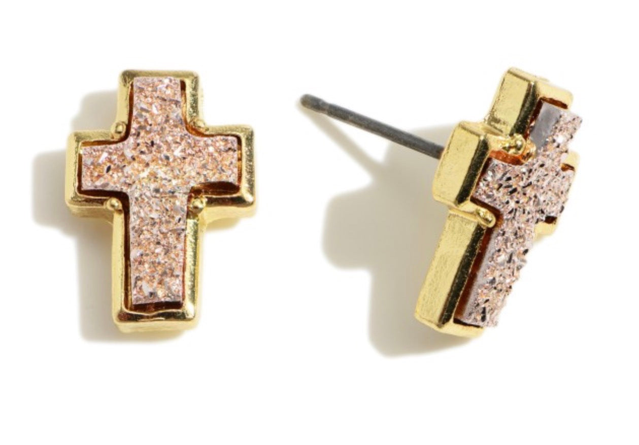 Druzy Cross Stud Earrings