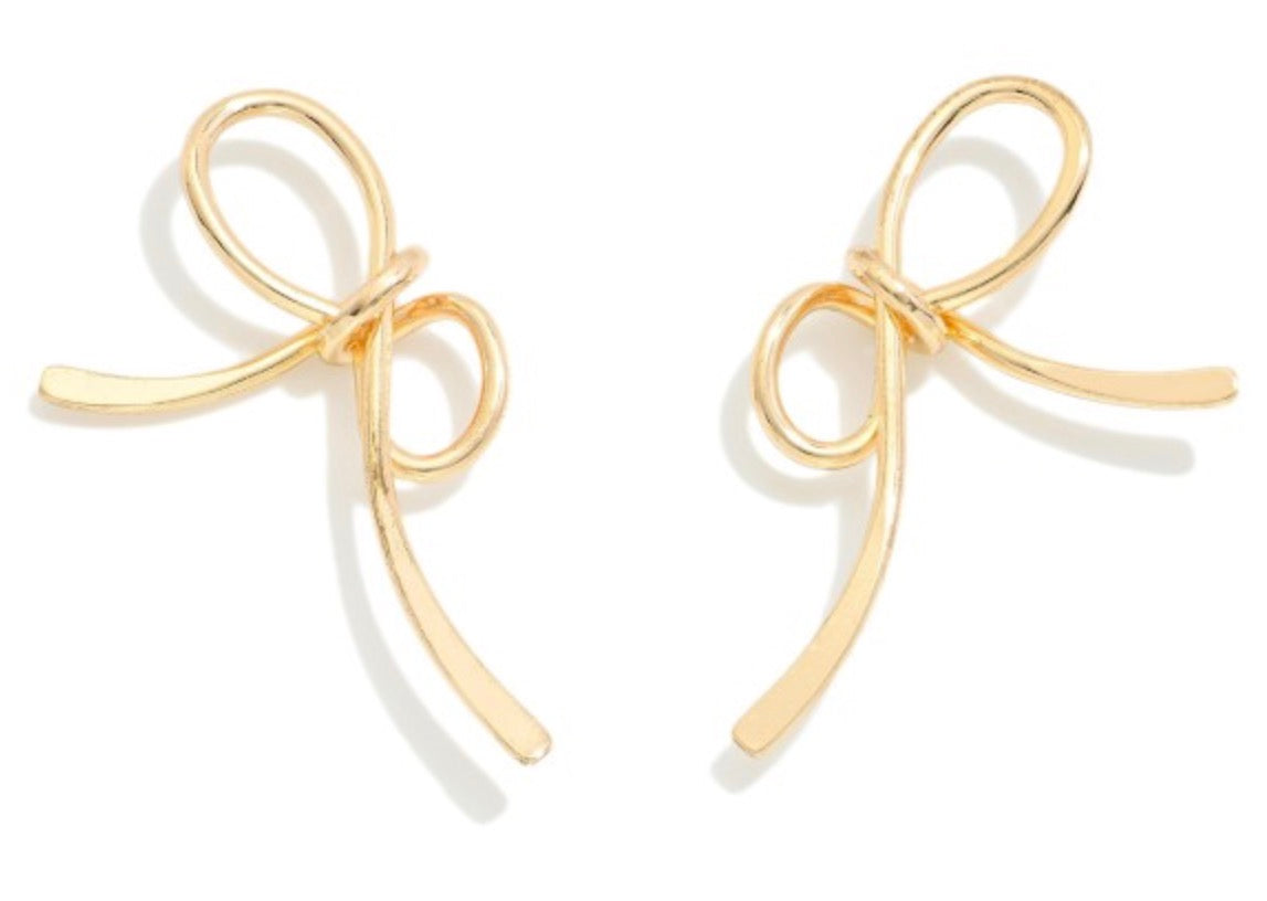 Metal Bow Drop Earrings