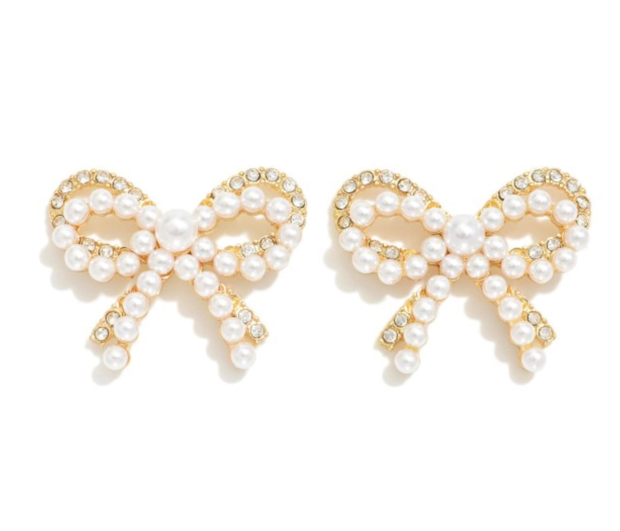 Pearl/Rhinestone Stud Bow Earrings