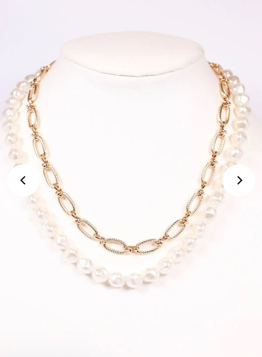 Layered Pearl Necklace-Gold