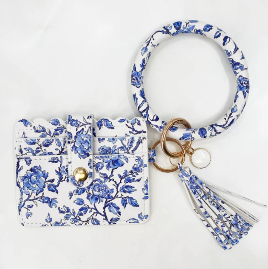 Wristlet Wallet ID Blue Floral