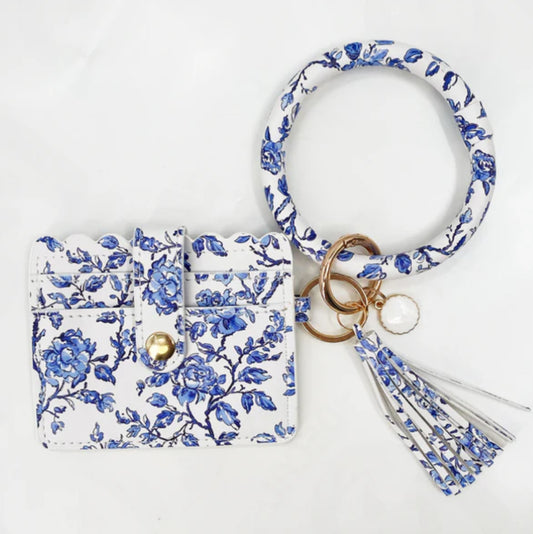 Wristlet Wallet ID Blue Floral