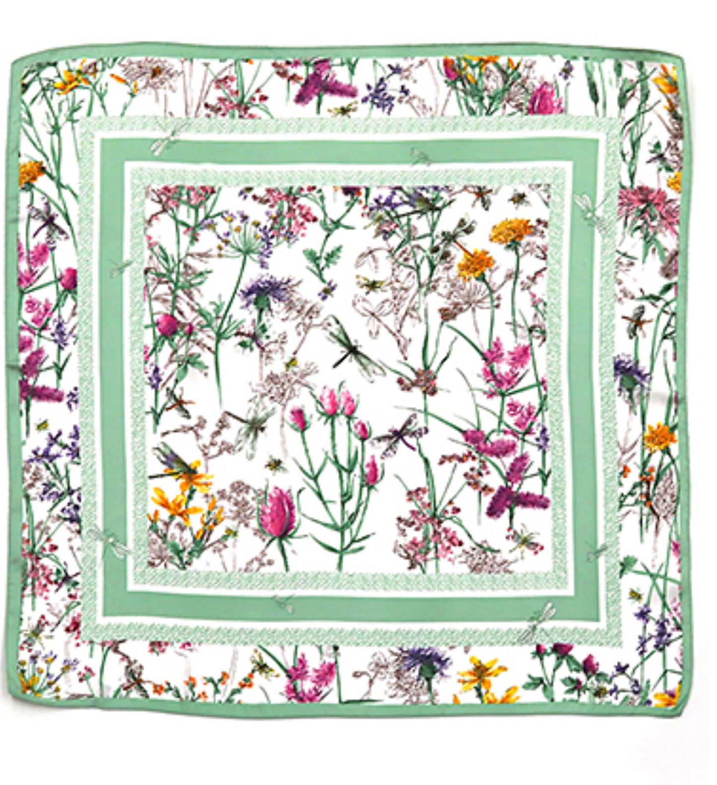 Floral & Dragonfly Print Silky Bandana Scarf