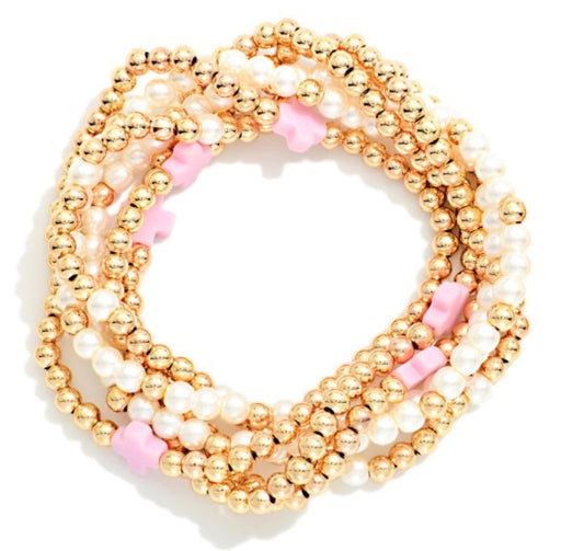 Pink and Pearl Cross Bracelets