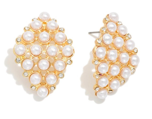 Pearl Curved Diamond Drop Earring