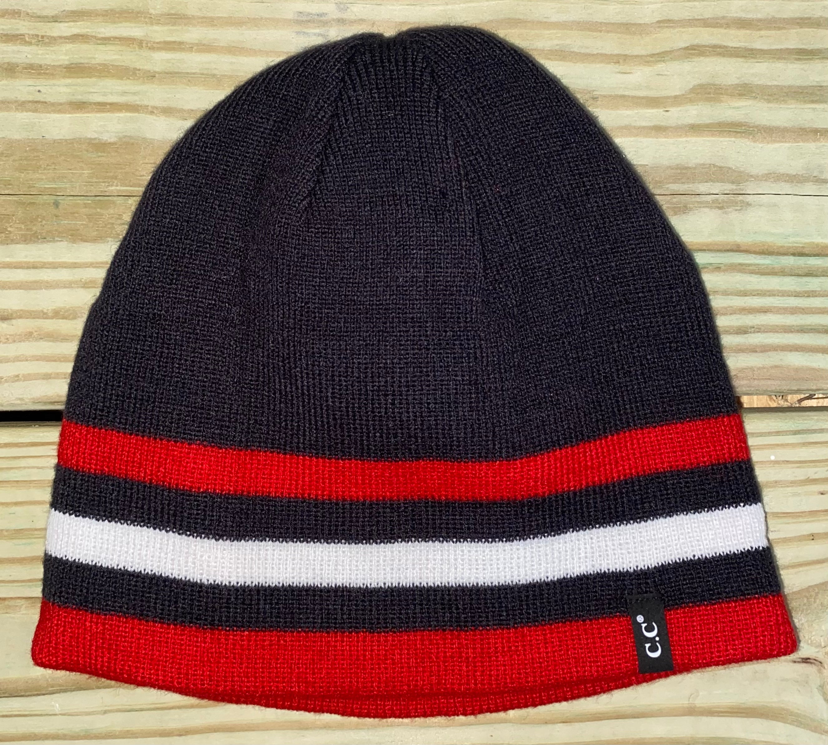 Navy with Red/White Stripes C. C. Beanie