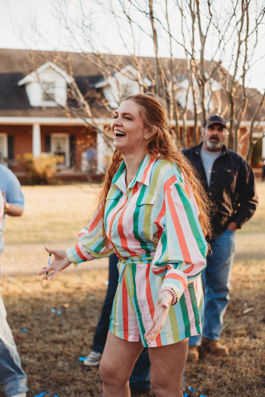 Striped Long Sleeve Romper