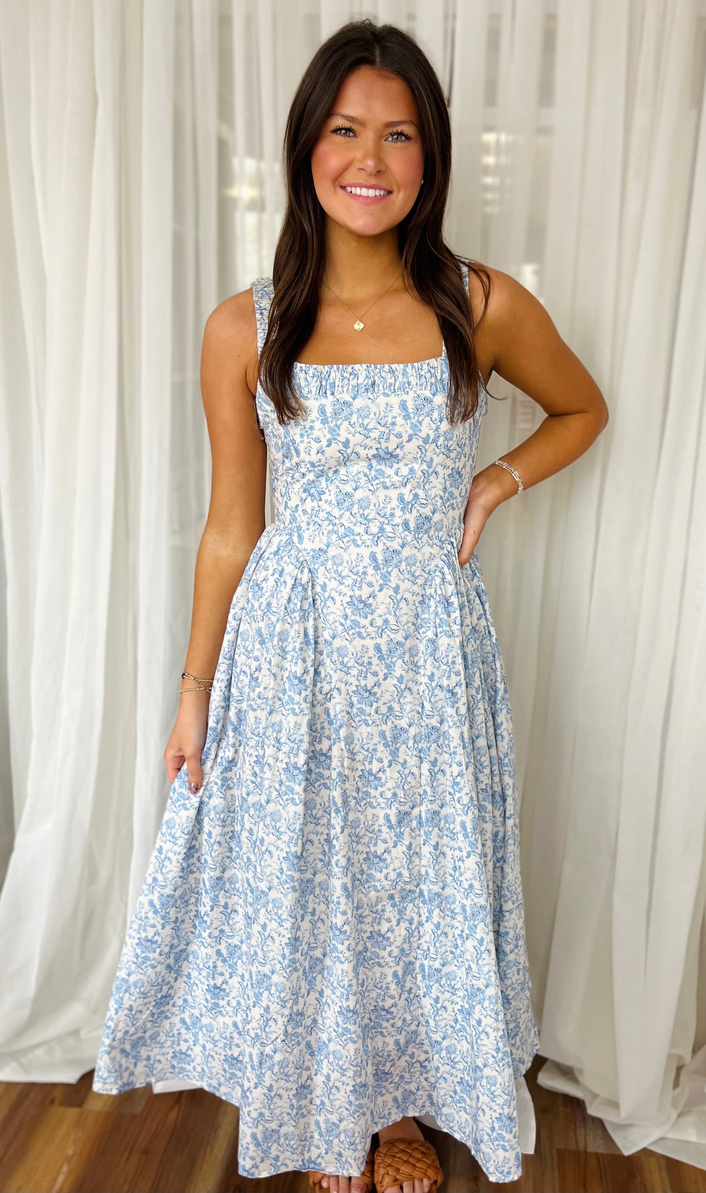 Blue Floral Empire Dress