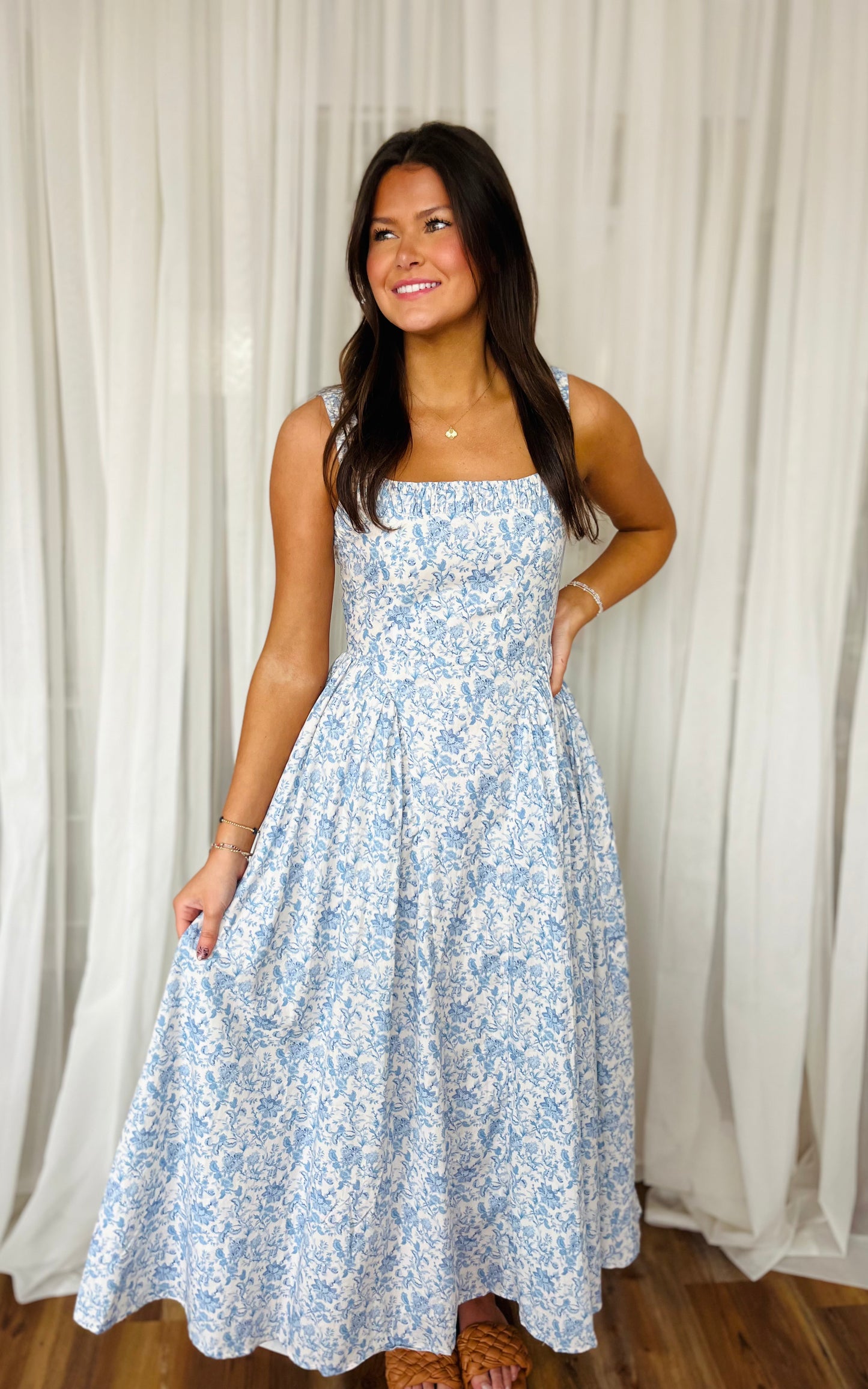 Blue Floral Empire Dress