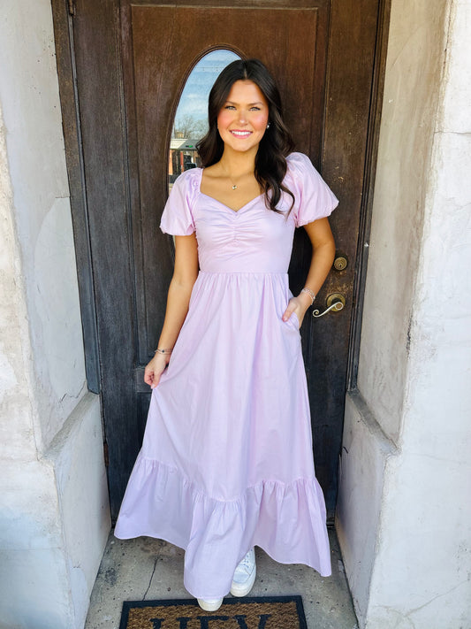 Bubble Hem Poplin Maxi Dress