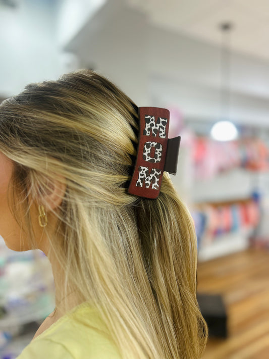 Vegan Leather Cow Print Claw Hair Clips