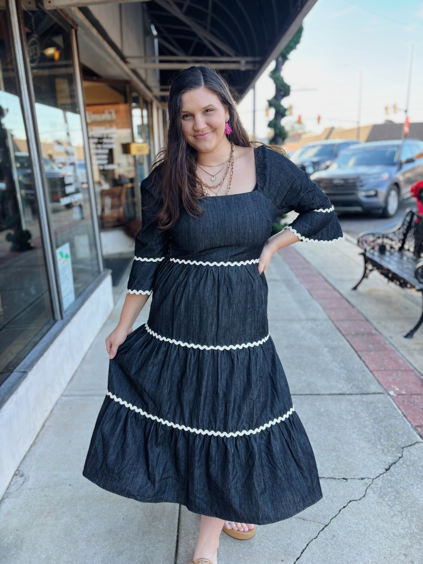 Ric Rac Dress Denim Maxi Dress