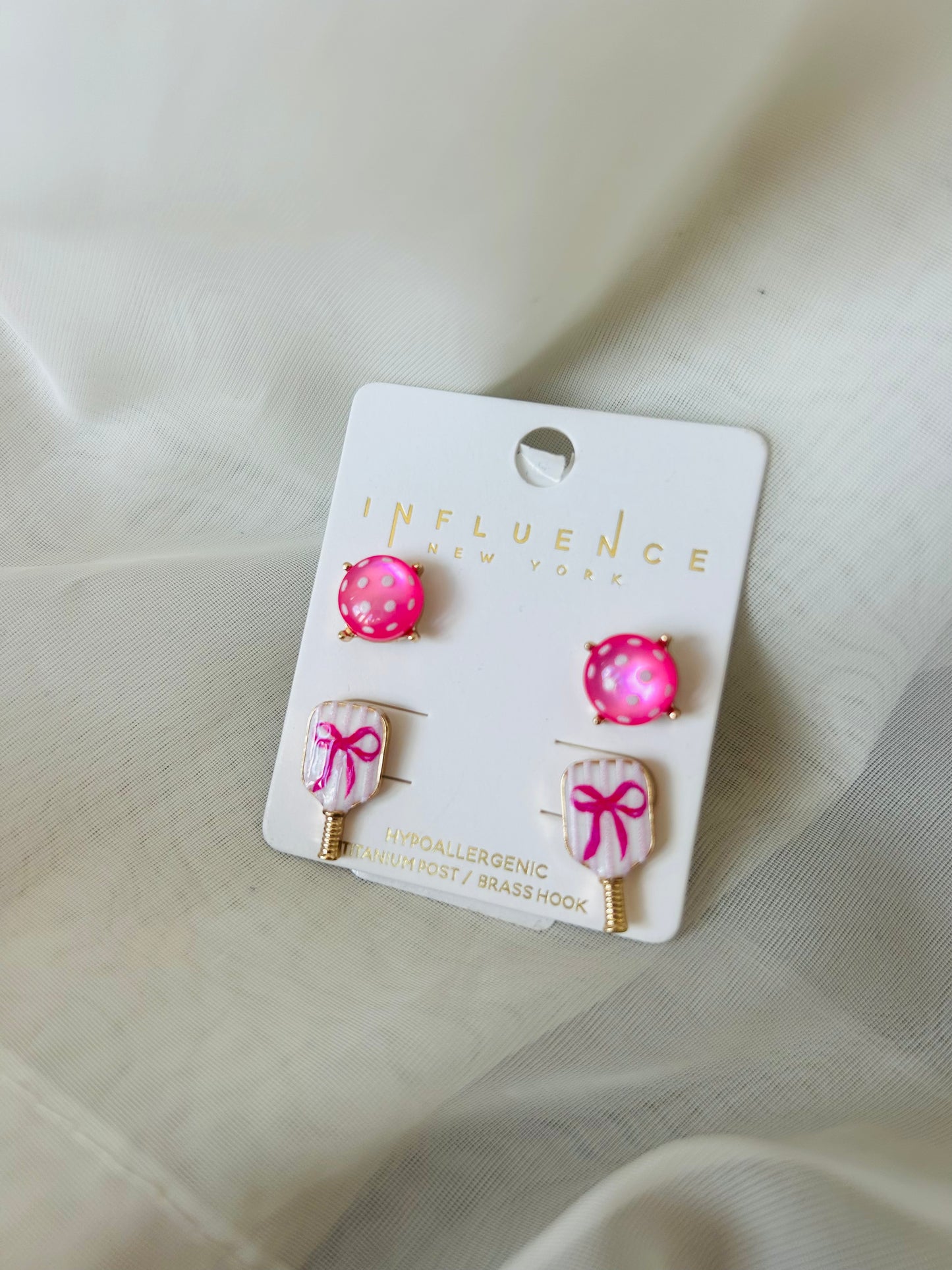 Pink Pickleball Earring Set