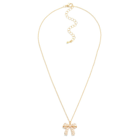 Gold Pearl Bow Necklace