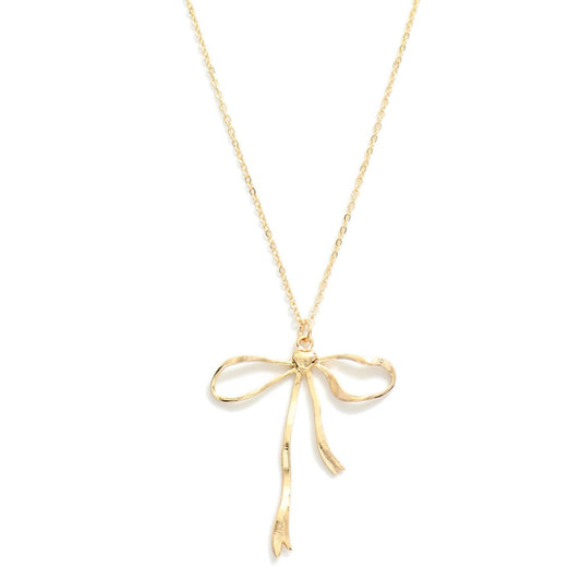 Large Gold Metal Bow Necklace